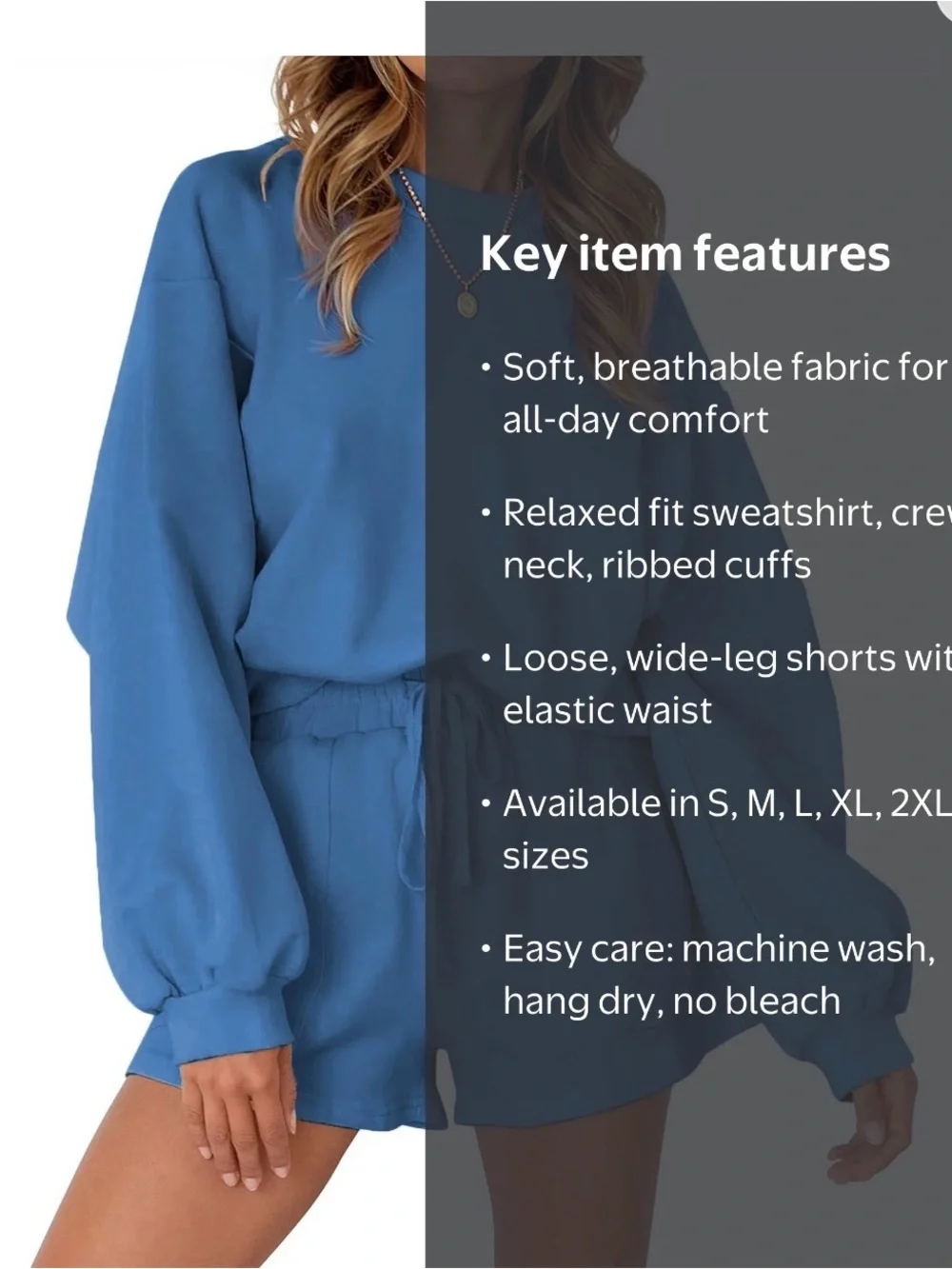 Fantaslook Blue Two Piece Sweatshirt Shorts Lounge Set Medium